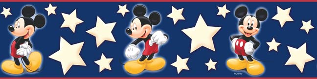 BM059292B Disney Mickey Airbrush Border in Navy Blue with Red Trim