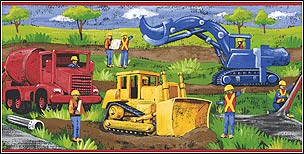 BMCK062131B Construction Wallpaper Border with Red Trim