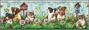 BMCK062172B Dogs and Cats Border with Blue Trim
