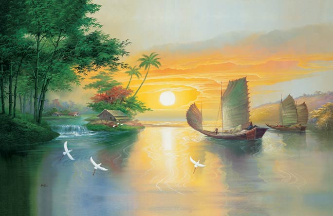 PR1817 Serenity Lake Sunset Wall Mural
