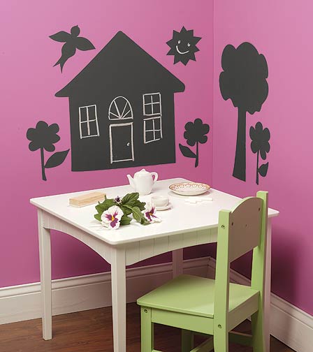 WA16011 Wallies Peel & Stick Vinyl Chalkboard Panels -- House & Trees